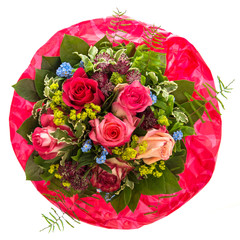 bouquet of red and pink roses isolated on white