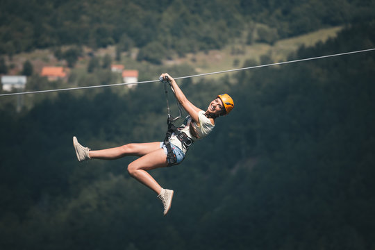 Adult Woman On Zip Line