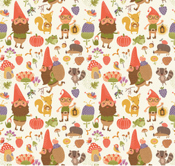 Seamless pattern with funny gnomes