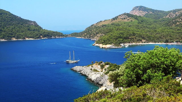 Mediterranean sea landscape view of coast and mountains