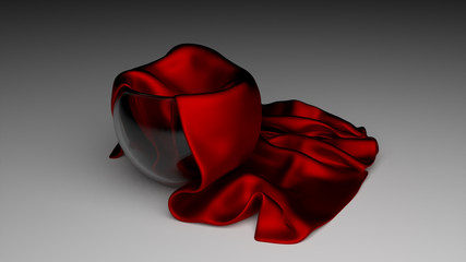 Glas und purpurrotes Tuch