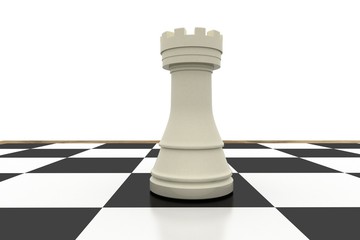 White rook on chess board - obrazy, fototapety, plakaty