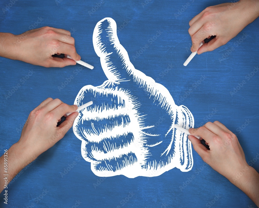 Aufkleber composite image of multiple hands drawing thumbs up with chalk