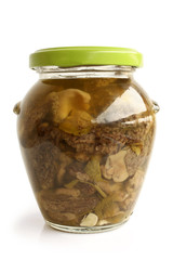 Mushrooms marinaded (morels) in glass jar
