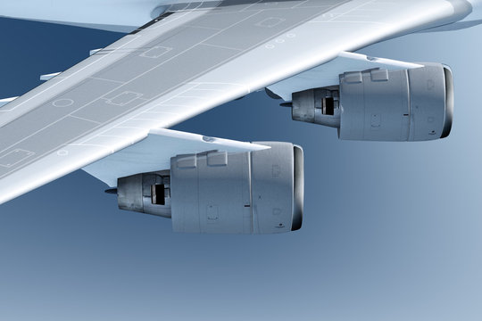 Tragfläche eines Verkehrsflugzeugs im Flug