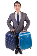 Travel vacation concept with luggage on white