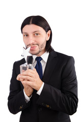 Businessman with star award isolated on white