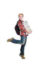 Funny student with lots of books