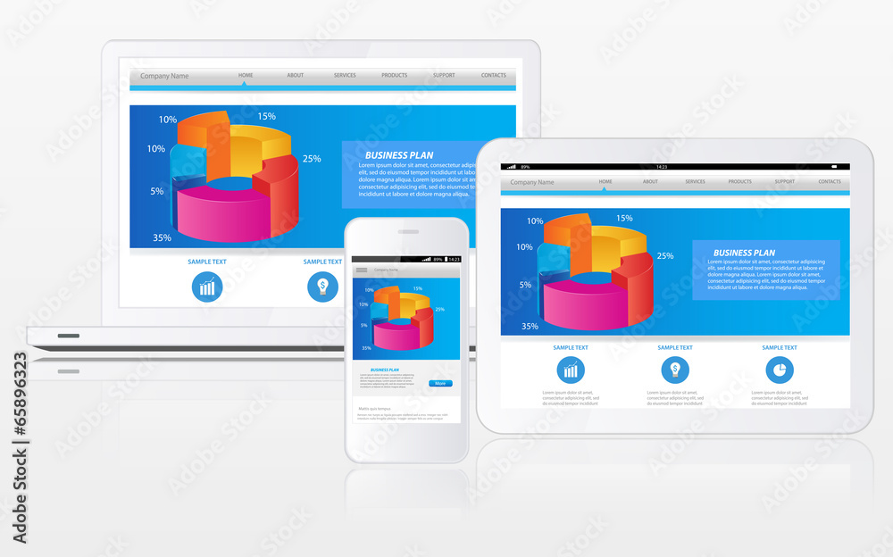 Wall mural website template on multiple devices