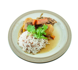 Rice chicken stew curry with sauce.
