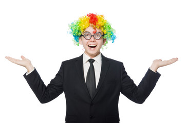 Clown businessman isolated on white