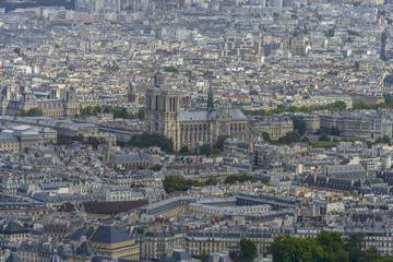 Fototapeta na wymiar Aerial view of Notre dam taken from Montparnasse Tower