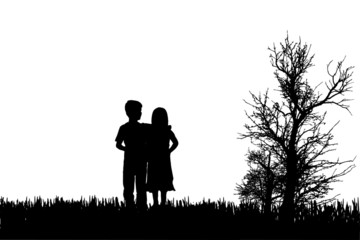 Vector silhouette of children.