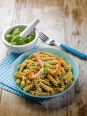 fusilli with shrimp and pesto sauce
