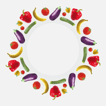 Fruits and vegetables background, circle