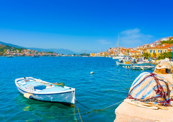 Fototapeta premium Beatiful Greek fishing boat at Poros island in Greece