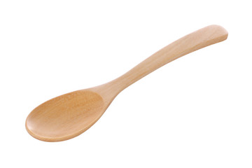 Side wooden craft spoon on white background.