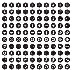 Arrow sign icon set. Simple circle shape internet button.