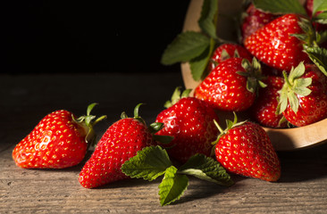 strawberries on the wooden table