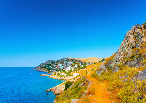 Kamini port a beautiful village in Hydra island in Greece