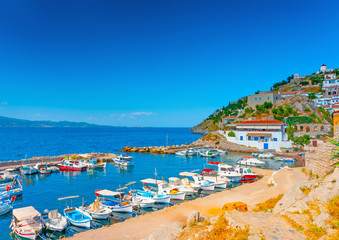 Kamini port a beautiful village in Hydra island in Greece