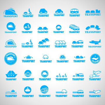 Transport Icons Set - Isolated On Gray Background