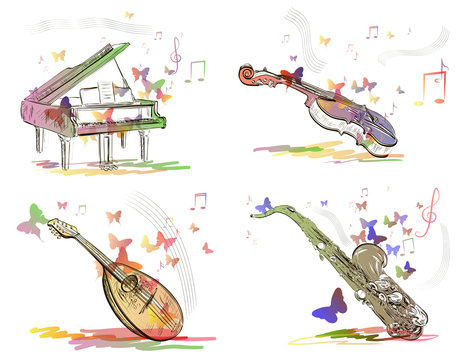 musical instruments in abstract style