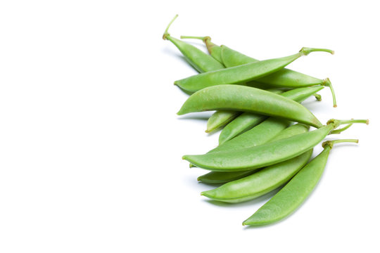 pod of fresh sweet peas on white background