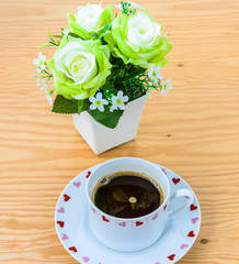 coffee cup and bouquet