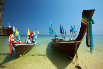 Fototapeta na wymiar two thai wooden boat in thailand