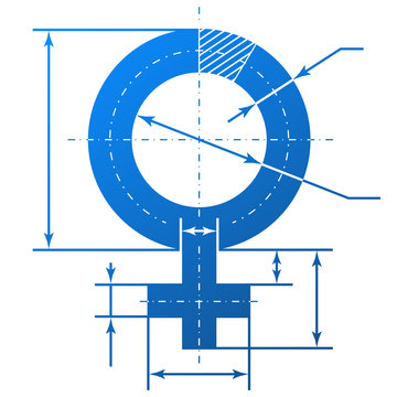 Female symbol with dimension lines for blueprint drawing