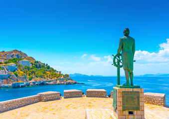 The sculpture of captain Miaoulis at Hydra island in Greece