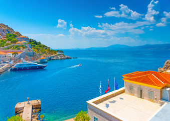Fototapeta premium part of the pictorial main port of Hydra island in Greece