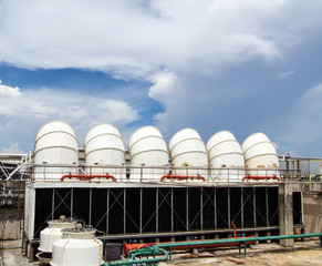 Industrial air conditioner on the roof with blue sky
