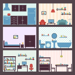 Naklejka premium Interiors set flat