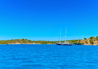 classic beautiful sailing boat in Spetses island in Greece