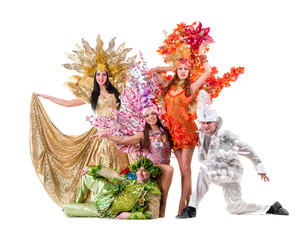 Fototapeta premium carnival dancers dancing against isolated white