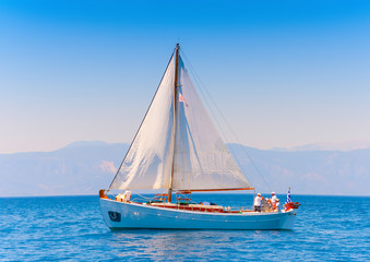 Classic wooden Greek boat (Kaiki) in Spetses island in Greece