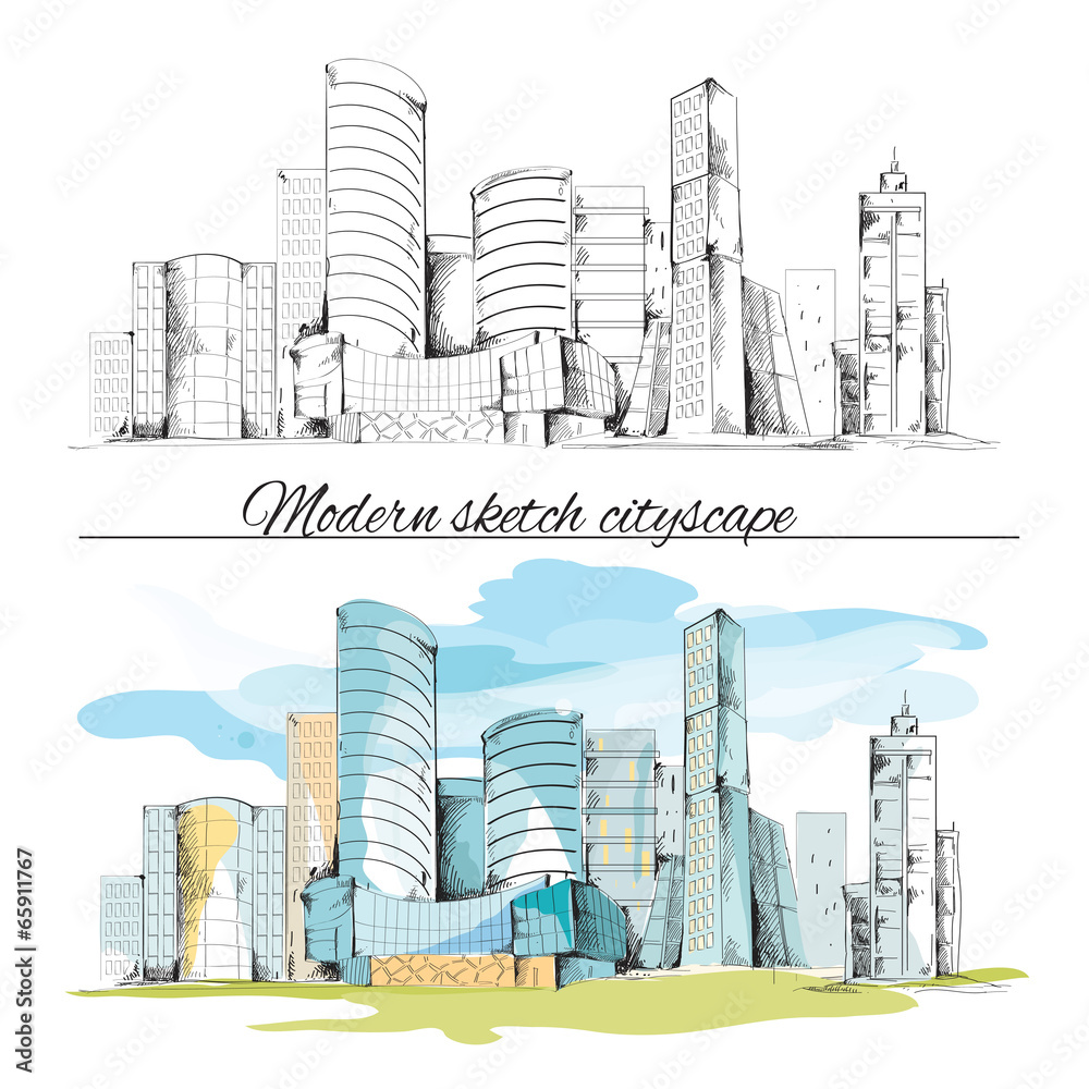 Wall mural Modern sketch buildings cityscape