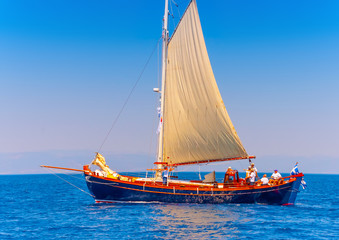 Classic wooden Greek boat (Kaiki) in Spetses island in Greece
