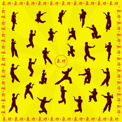 Set of images of people of engaged Kung fu