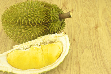 Green durian ripe and part with spikes