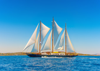 A Big 3 mast classic sailing boat in Spetses island in Greece