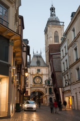 Famous Gros Horloge street with astronomical clock tower, Rouen