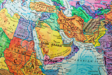 Fototapeta na wymiar Old Globe Mapa Bliskiego Wschodu krajów