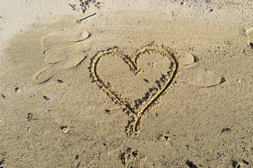 Fototapeta na wymiar A heart in the sand, beach, summer - love