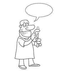 Monochrome outline cartoon doctor