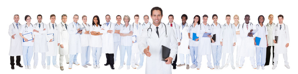 Confident Doctors Against White Background