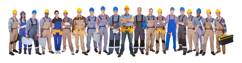 Confident Manual Workers Against White Background