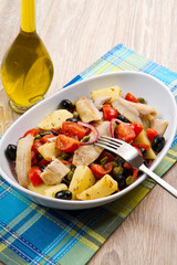 Mackerels with potatoes,tomatoes,capers and olives